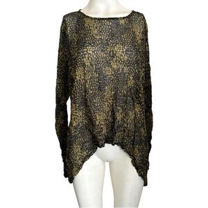 Lisa Bayne Stretchy Crinkle Mesh Draping Top Olive/Black Sz XL